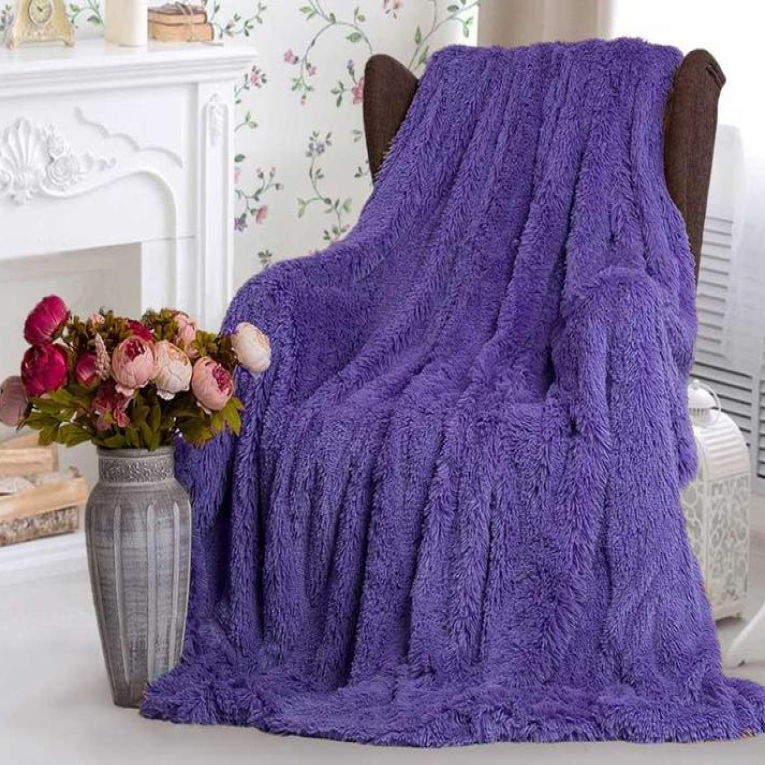 Меховое покрывало "травка" на диван и кровать Colorful Home фиолетовое