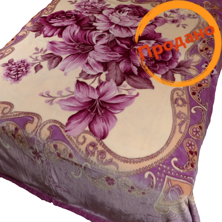 М'яке велюрове покривало на ліжко та на диван Koloco Квіти фіолетове