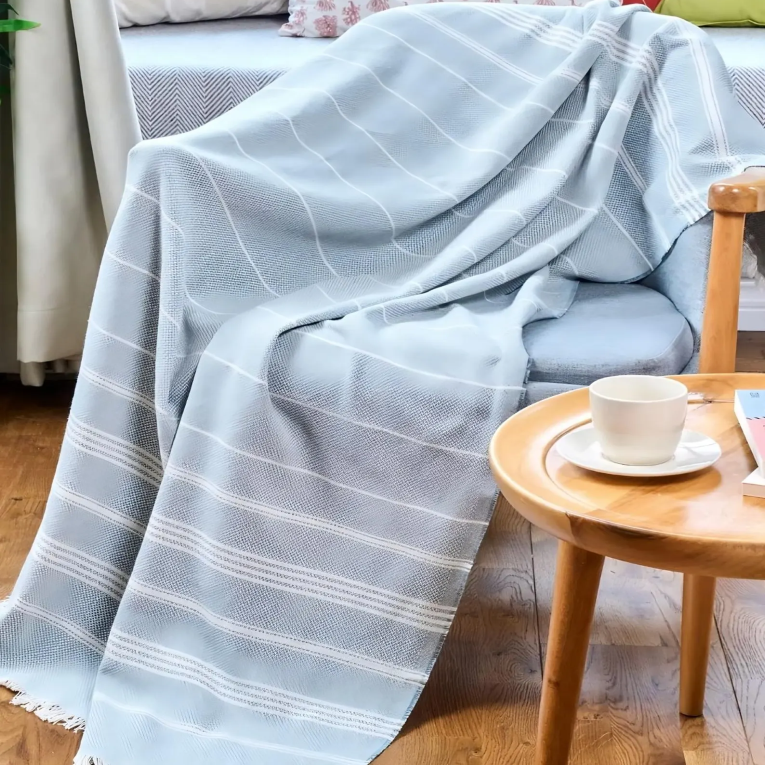 Пляжне покривало рушник Пештемаль 100х180 LIGHT BLUE  бавовна Туреччина